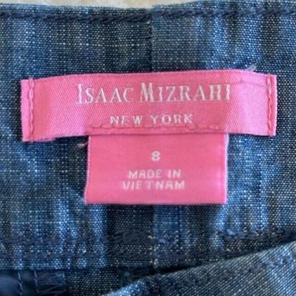 ISAAC MIZRAHI Shorts Women's Blue Mid Rise Size 8 Cotton Button Design Pockets - Picture 3 of 8